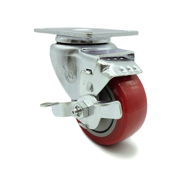 3 Inch Red Polyurethane Wheel Swivel Top Plate Caster with Brake